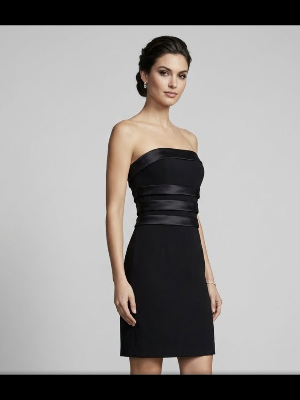 OPTIONS BY SHANY Elegant Strapless Black Dress with‎ Satin Waist Detail